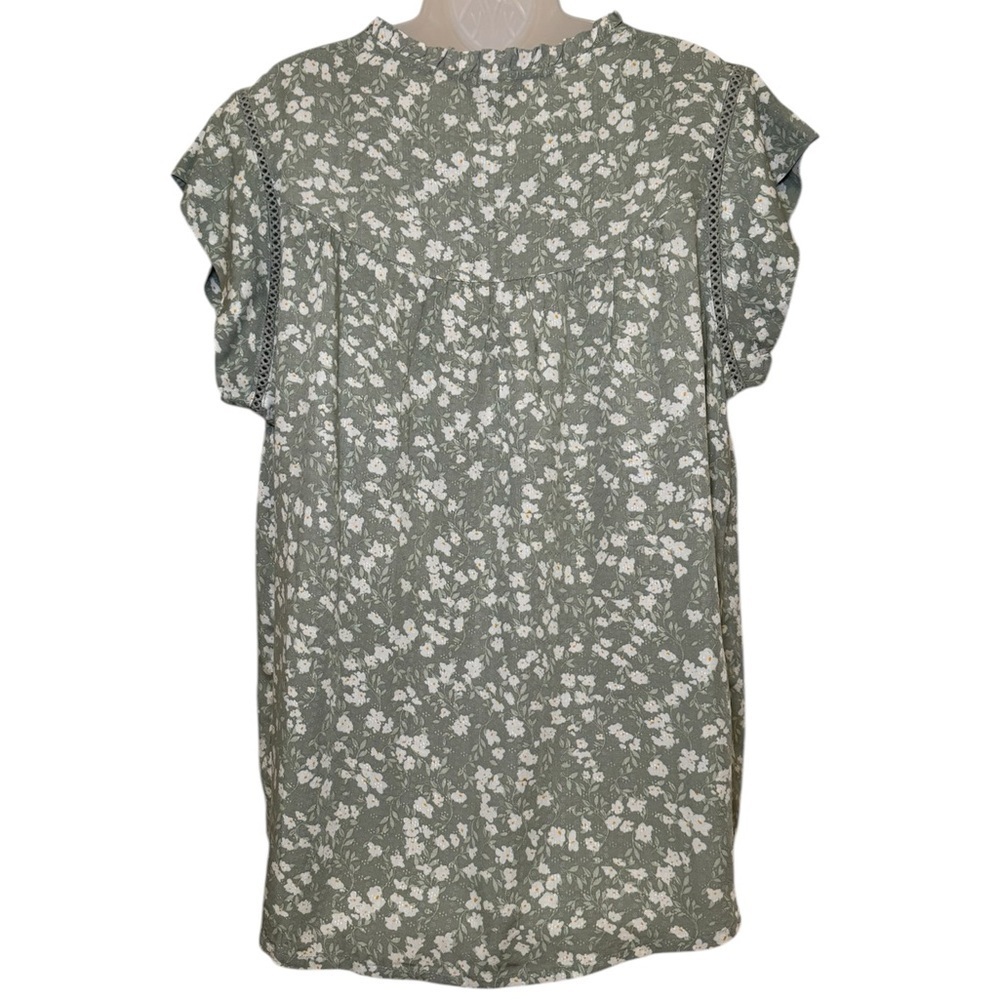 Buffalo David Britton Woven Printed Flutter Sleeve Top Split Neckline Size L - Picture 4 of 12
